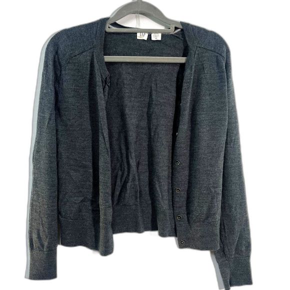 Gap Gray 100% Extra Fine Merino Wool Cardigan Sweater Soft Knit Petite S - Picture 1 of 9